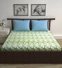 Sky Blue Lemon Abstract 144 Tc Cotton Double Bedsheet With 2 Pillowcovers