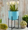 Sky Blue Metal Desk Desk Pot Set of 1