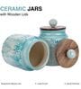 Sky Blue Shaded Embossed Ceramic Air Tight Jars/ Barnis with Wooden Lids