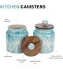 Sky Blue Shaded Embossed Ceramic Air Tight Jars/ Barnis with Wooden Lids