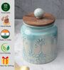 Sky Blue Shaded Embossed Ceramic Air Tight Jars/ Barnis with Wooden Lids
