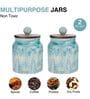 Sky Blue Shaded Embossed Ceramic Air Tight Jars/ Barnis with Wooden Lids