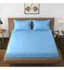 Sky Blue Solid 144 TC Cotton King Fitted Bedsheet Bedsheet 2 Pillow Shades Collection