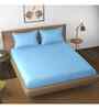 Sky Blue Solid 144 TC Cotton King Fitted Bedsheet Bedsheet 2 Pillow Shades Collection