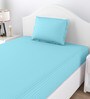 Sky Blue Solid 150 TC Cotton Single Bed Sized Bedsheet With 1 Pillow Cover