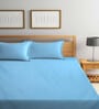 Sky blue Striped 300 TC Cotton Blend Double Bedsheet with 2 Pillow covers