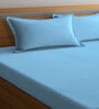 Sky blue Striped 300 TC Cotton Blend Double Bedsheet with 2 Pillow covers