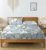 Sky White Glace Cotton Floral Print Elastic Fitted King Bedsheet With 2 Pillow Covers