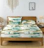Sky White Glace Cotton Geometric Elastic Fitted King Bedsheet With 2 Pillow Covers