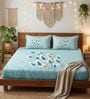 Skyblue Panel Design 180 TC Cotton King Bedhseet 2 pillow covers