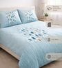 Skyblue Panel Design 180 TC Cotton King Bedhseet 2 pillow covers