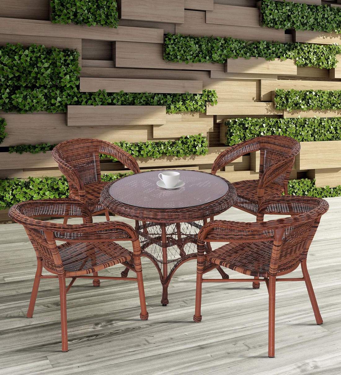 Buy Sleek 4 Seater Outdoor Set In Natural Colour By Aura Online Patio Tables Sets Tables Furniture Pepperfry Product