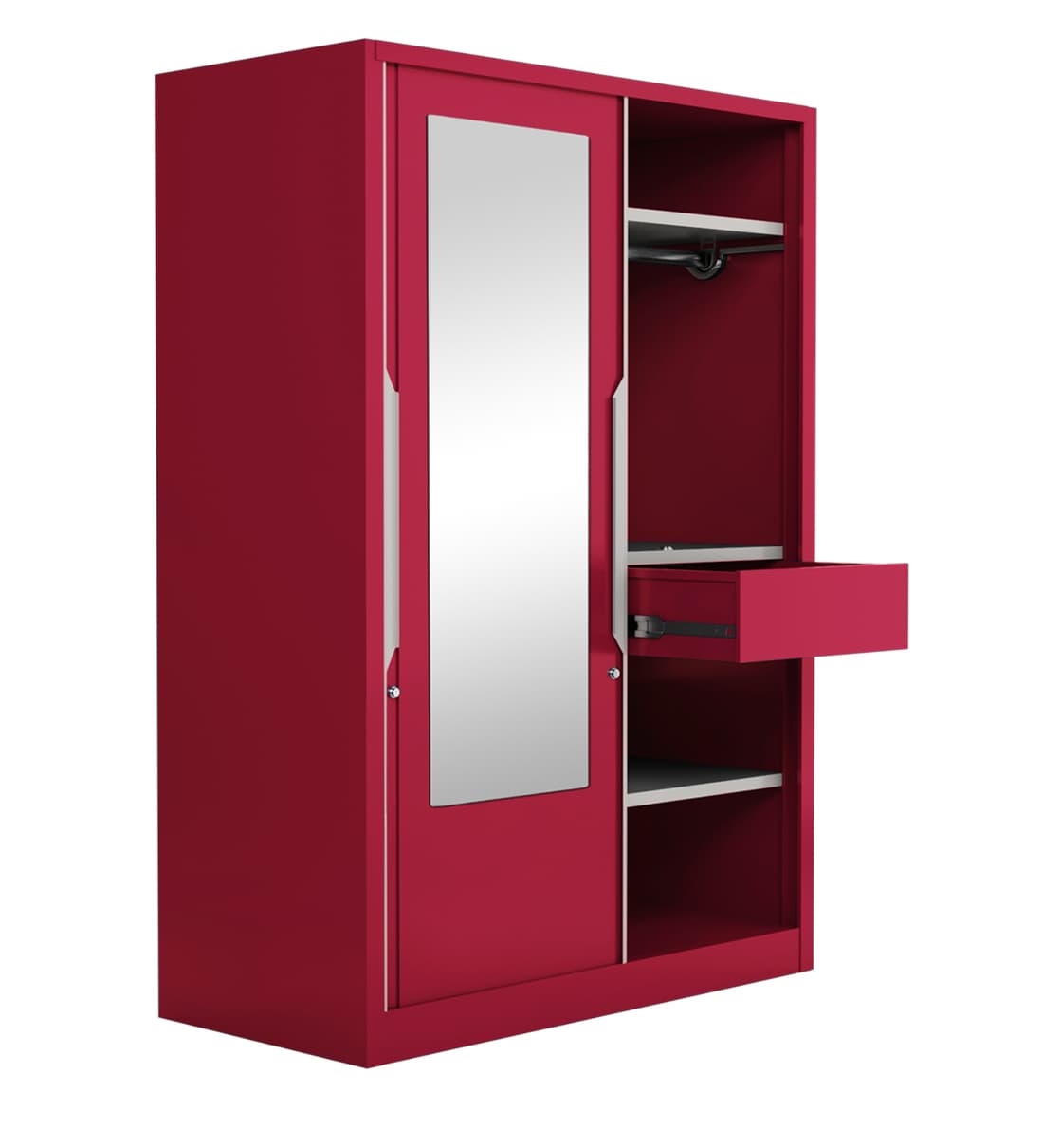 Buy Slide N Store Metal Sliding Door Wardrobe in Blush Red Finish with Mirror Online Sliding