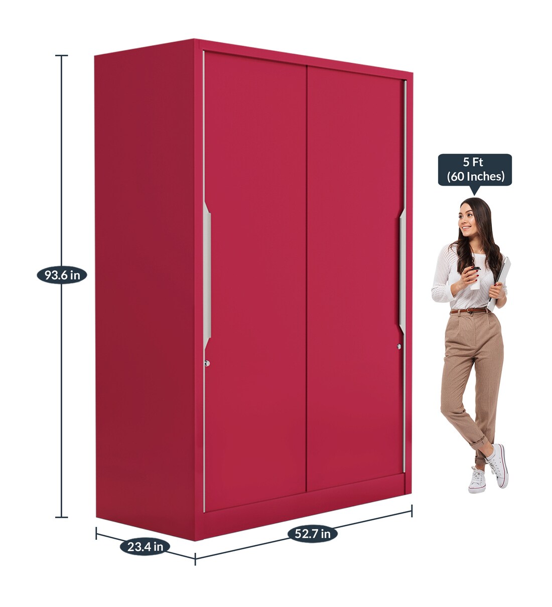 Buy Slide N Store Metal Sliding Door Wardrobe in Tex Blush Red Finish