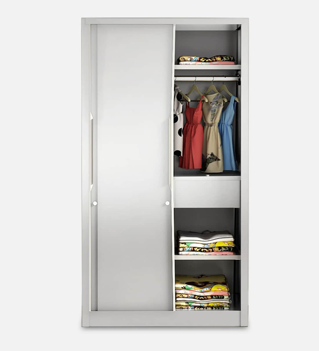 Buy Slide Metal Sliding Door Wardrobe In Tex Bond White Colour By 