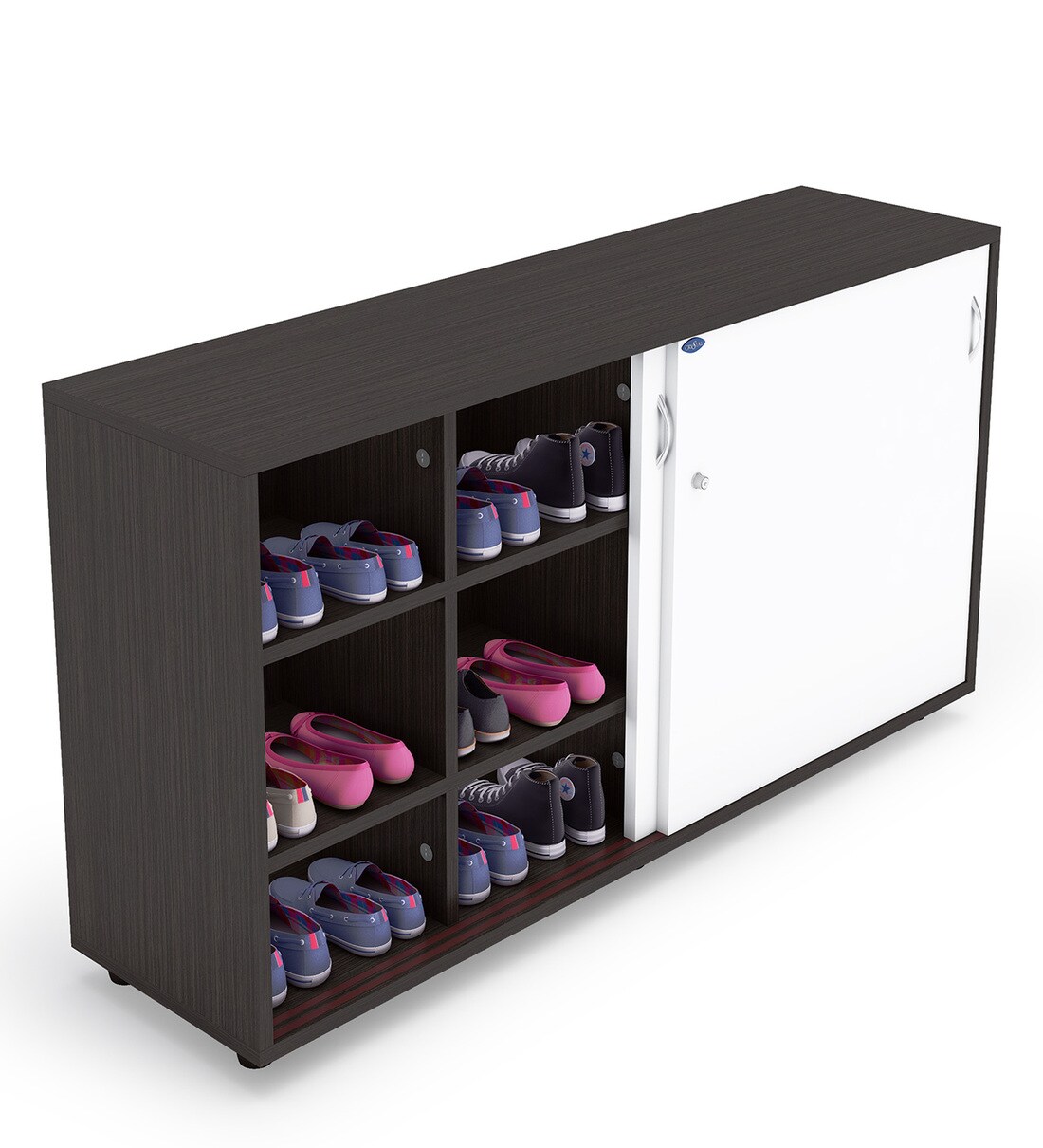 Buy Sliding Door Shoe Cabinate in White Finish by Crystal Furnitech