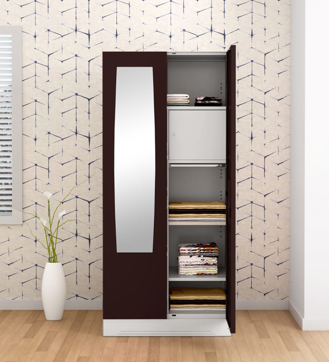 Buy Slimline 2 Door Almirah (with Mirror) in Russet Colour by Godrej