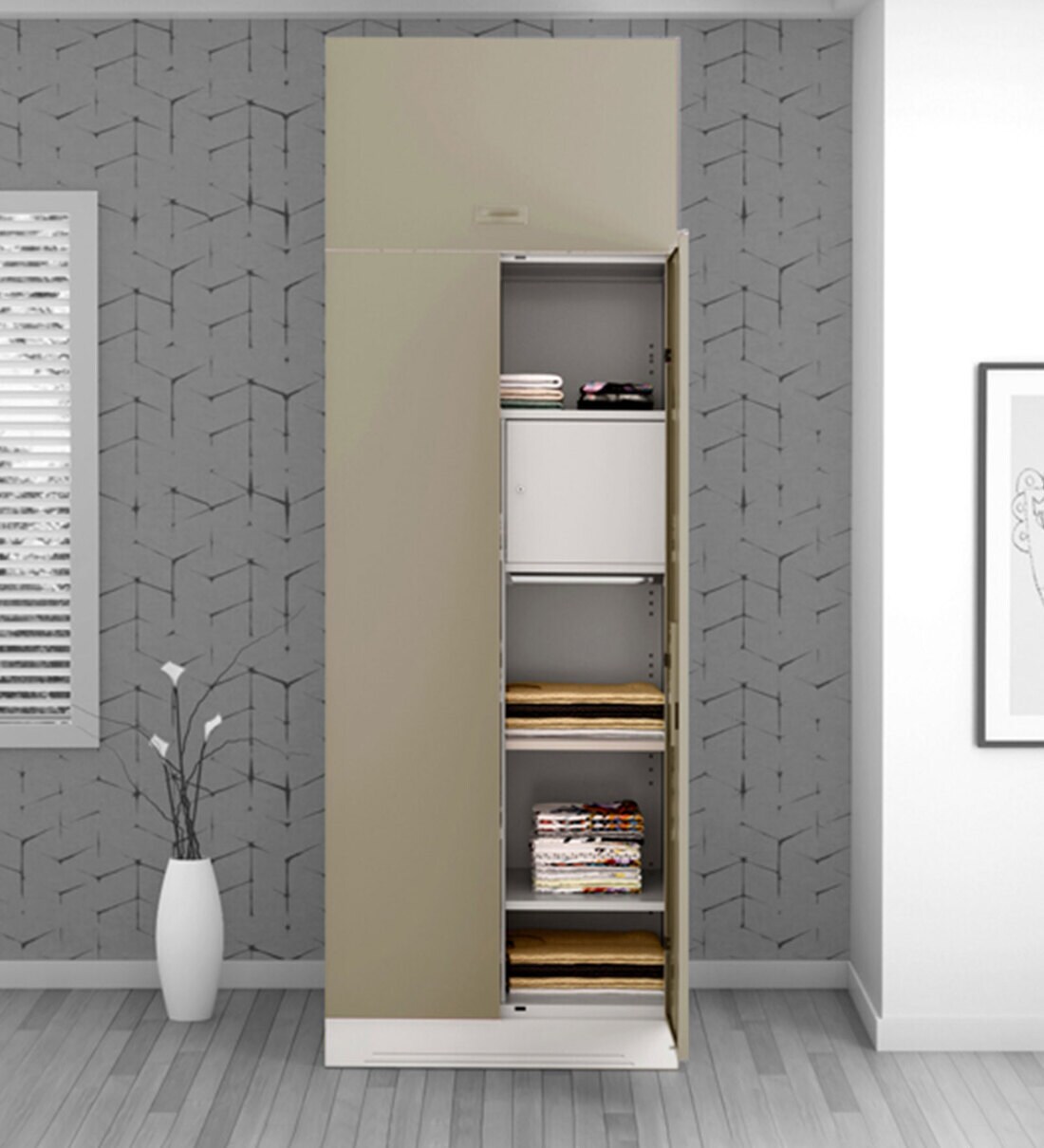 Buy Slimline Metal 2 Door Almirah in Royal Ivory & Grey Colour at 21