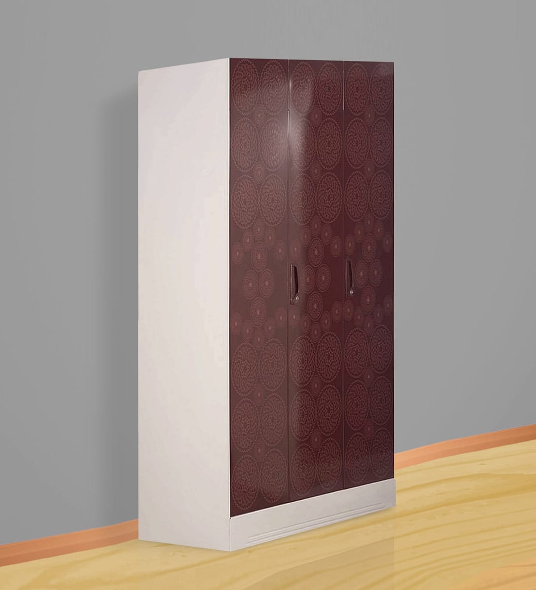 Buy Slimline 3 Door Wardrobe with Locker in Copper Brown Colour by