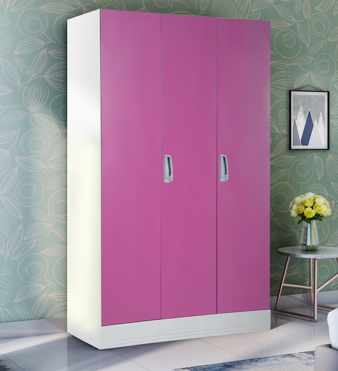 Buy Slimline 3 Door Wardrobe with Locker in Purple Color by Godrej