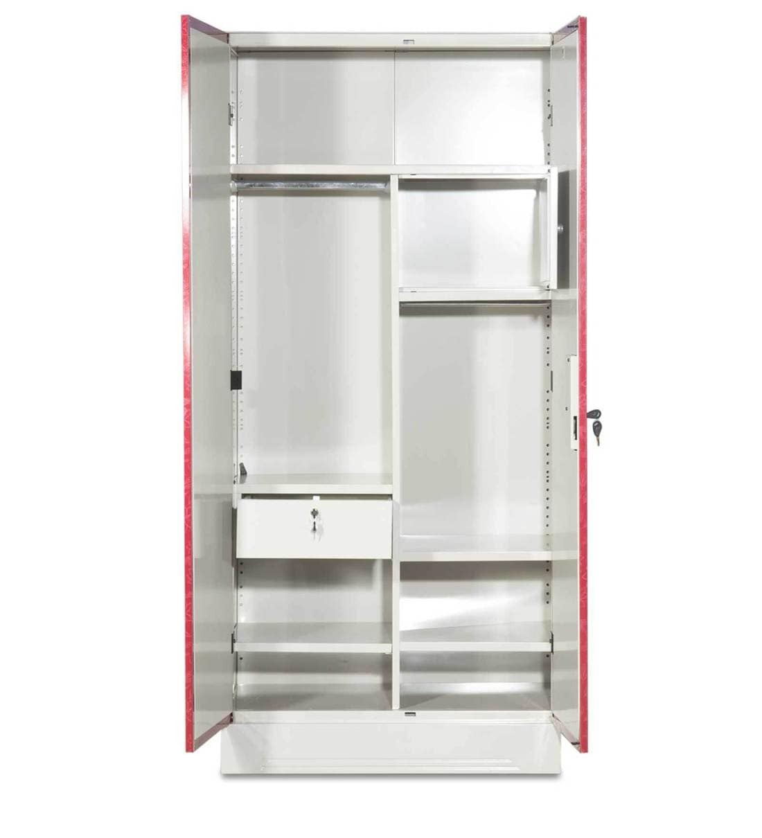 Buy Slimline 2 Door Wardrobe with Locker And Drawer in Red Color by