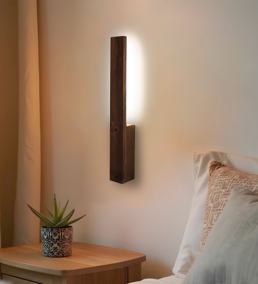 Slimline Wooden LED Wall Flush Mount Light (Brown)