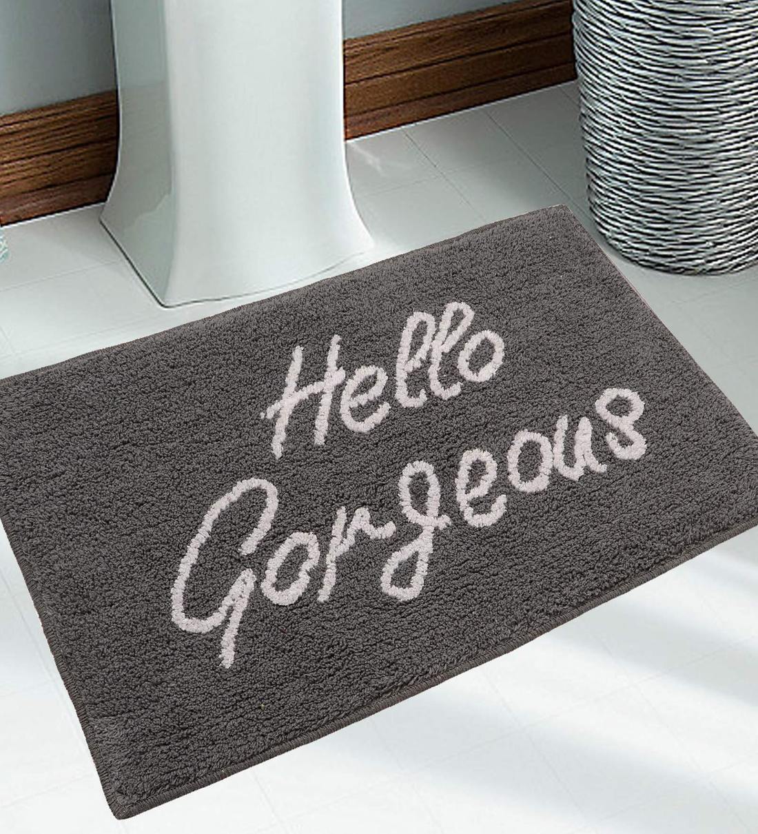 Buy Grey Slogan Cotton 30x18 Inches Max Absorbant Bath Mat by Saral