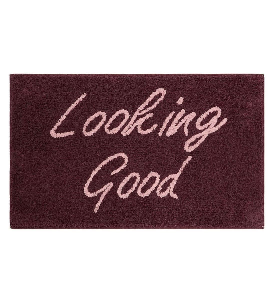 Buy Maroon Slogan Cotton 30x18 Inches Max Absorbant Bath Mat by Saral