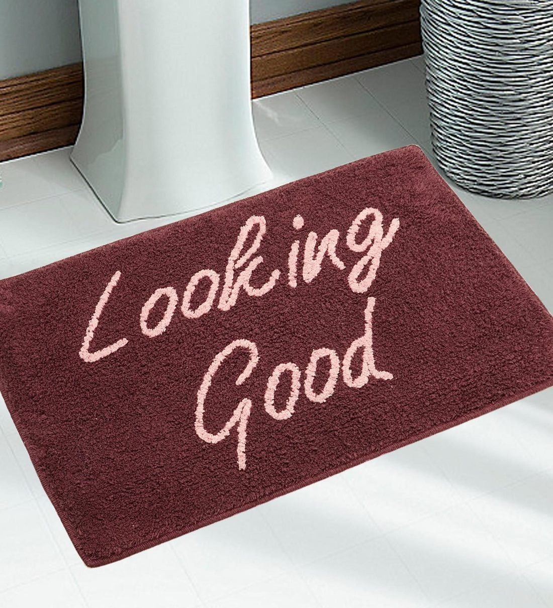 Buy Maroon Slogan Cotton 30x18 Inches Max Absorbant Bath Mat by Saral