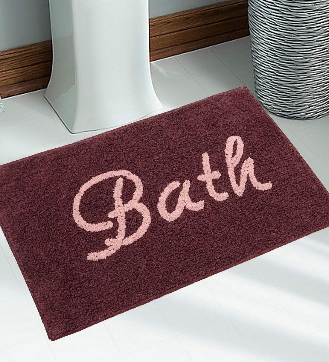 Buy Maroon Slogan Cotton 30x18 Inches Max Absorbant Bath Mat by Saral