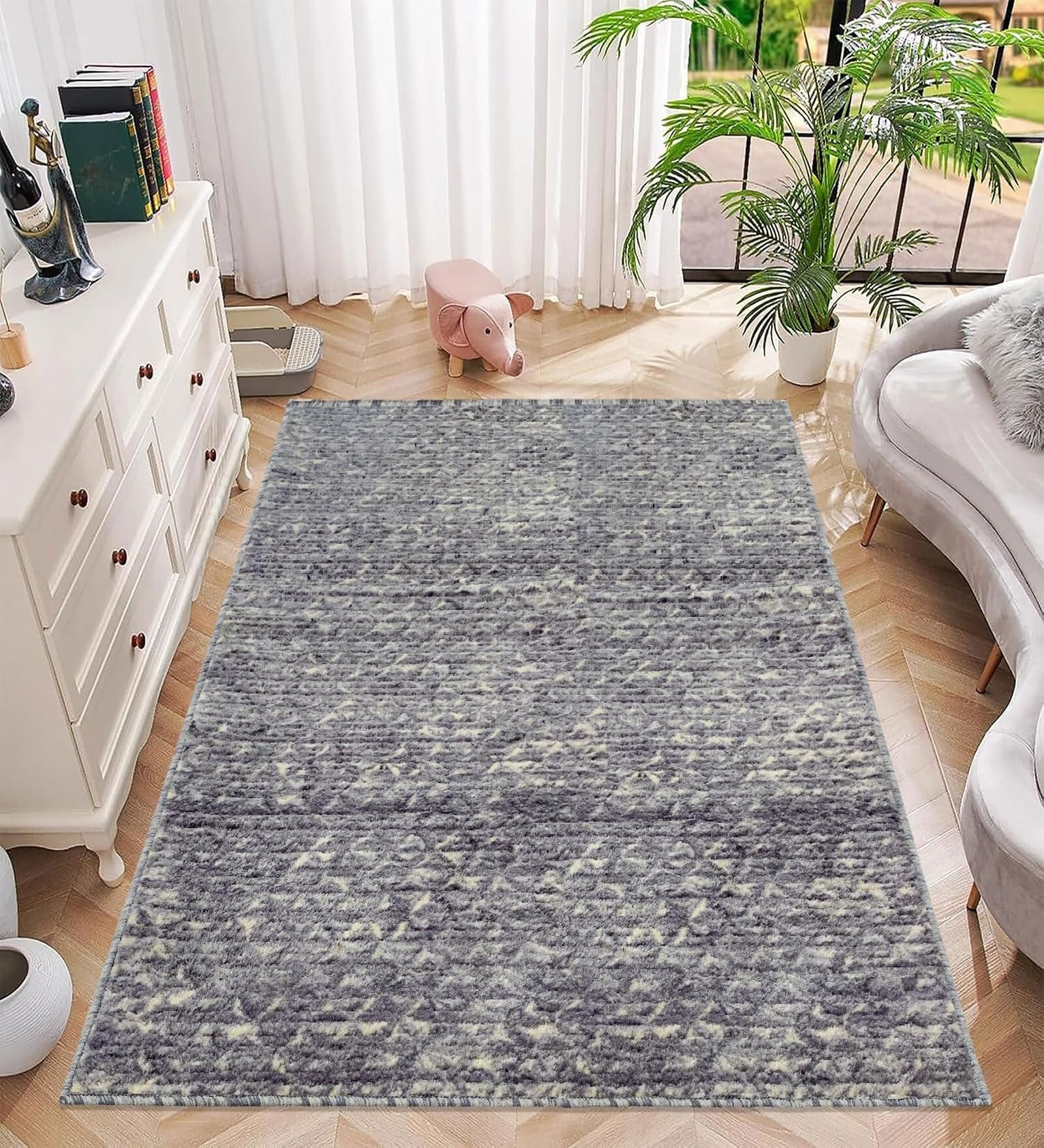 Slate Geometric Nylon 4 X 6 Feet Machine Made Carpet