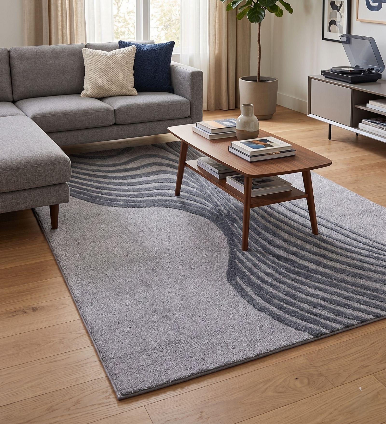 Light Grey Abstract Blended Woolen 72 x 108 Inches Hand Tufted Rug