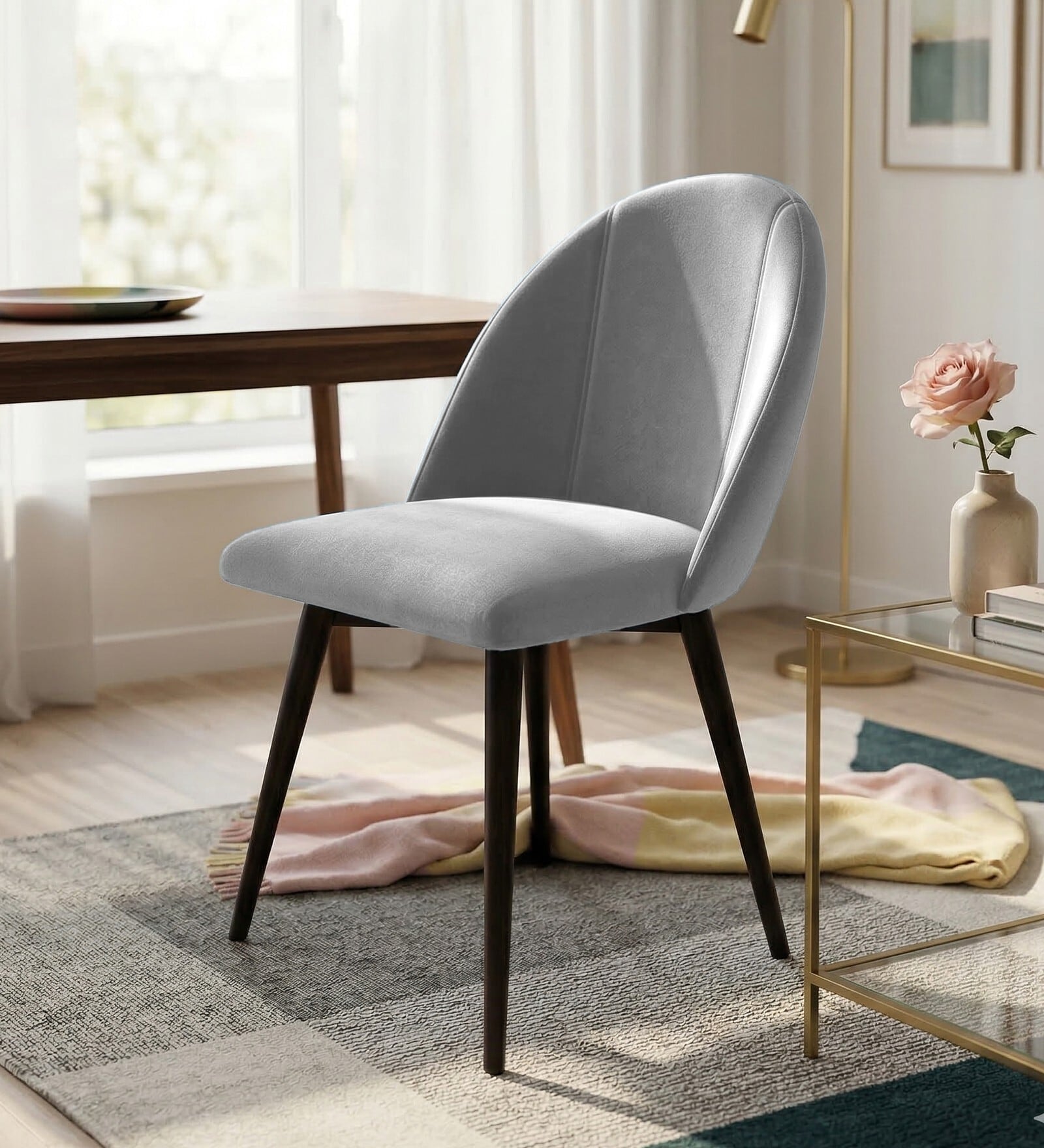 Modern Dining Chair With Iron Legs In Light Grey Color