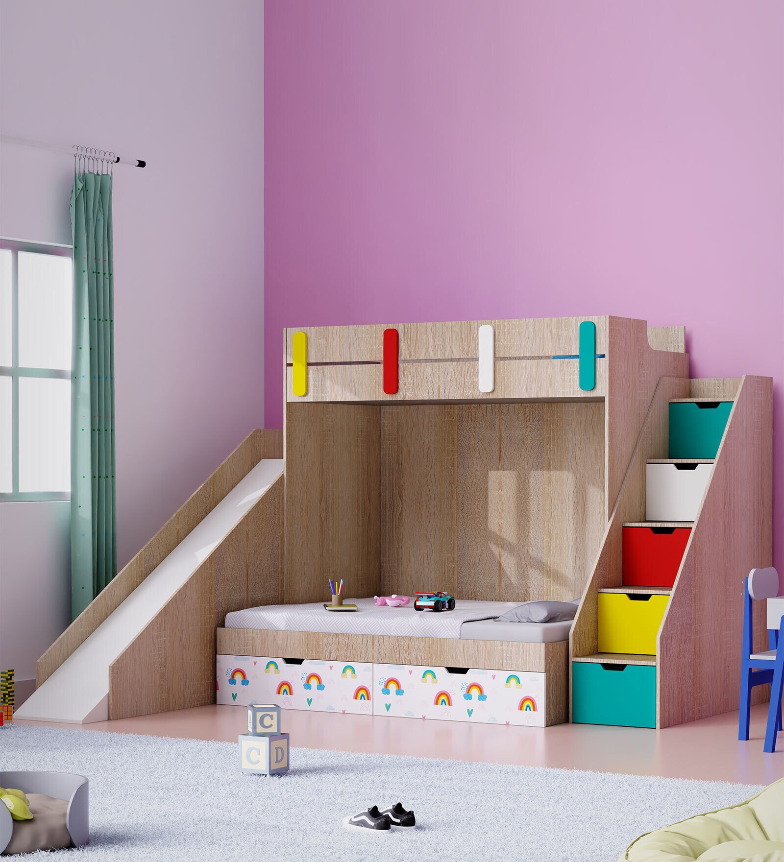 Sleep N Slide Bunk Bed in Oak Colour