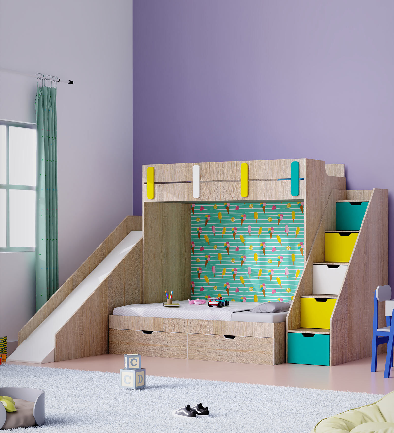 Sleep N Slide Bunk Bed in Oak Colour