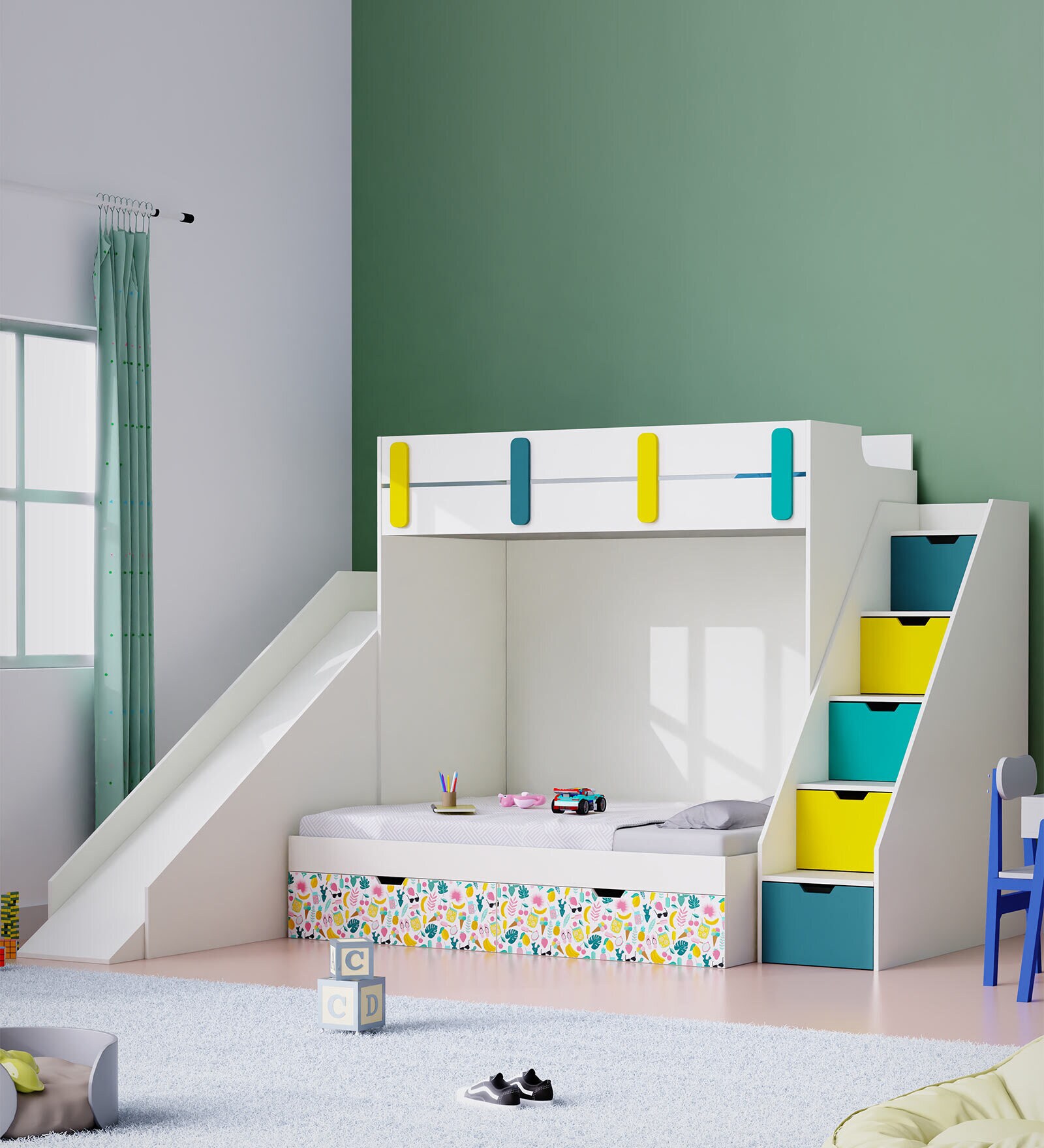 Sleep N Slide Bunk Bed in White Colour