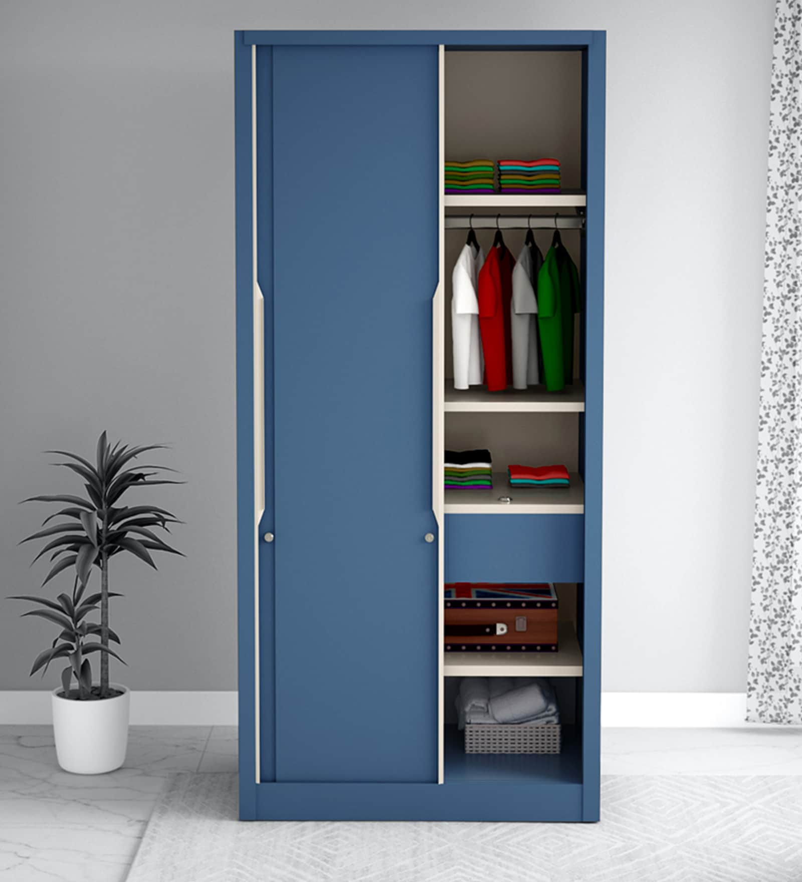 Buy Slide N Store Metal Sliding Door Wardrobe in Tex Phiroja Blue ...