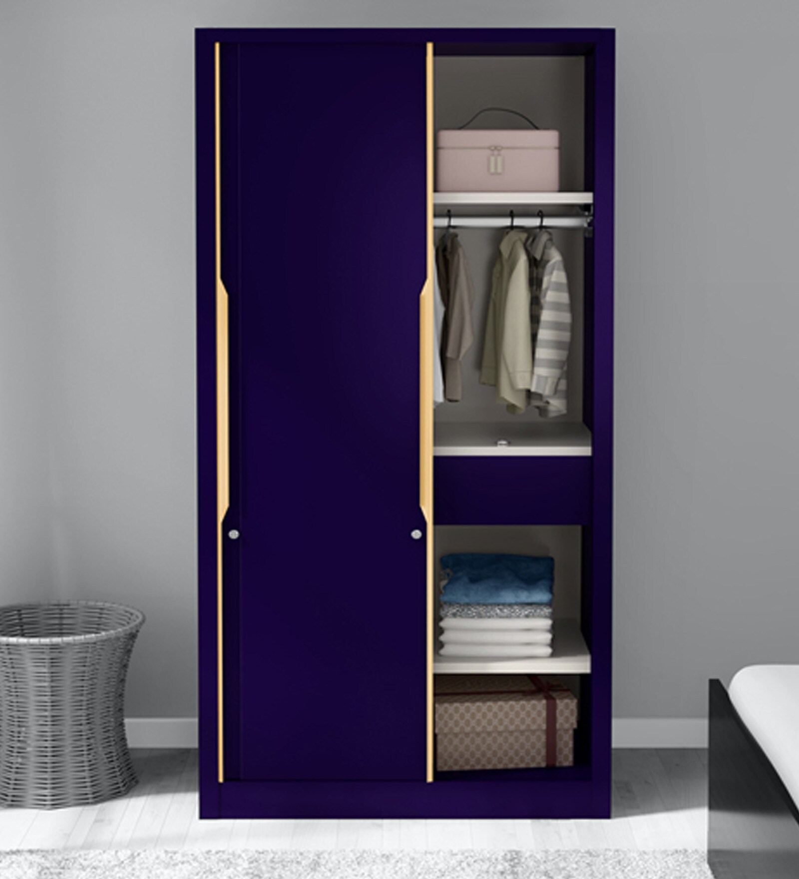 Compact Sliding Door Wardrobe in Textured Royal Blue Finish