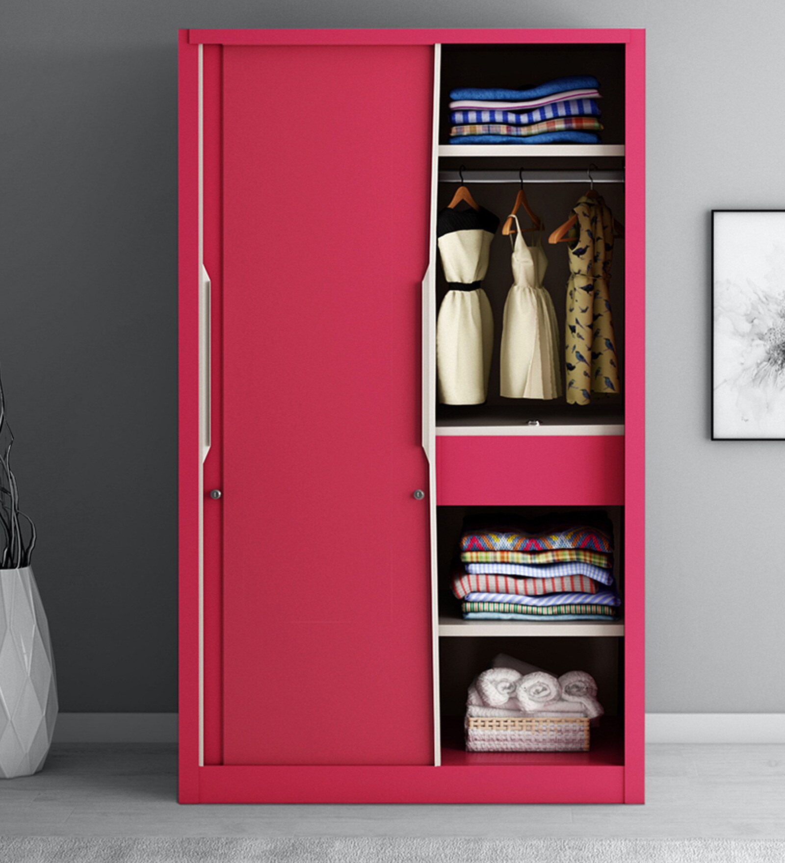 Slide N Store Metal Sliding Door Wardrobe in Tex Blush Red Finish Slide N Store Metal Sliding Door Wardrobe in Tex Blush Red Finish