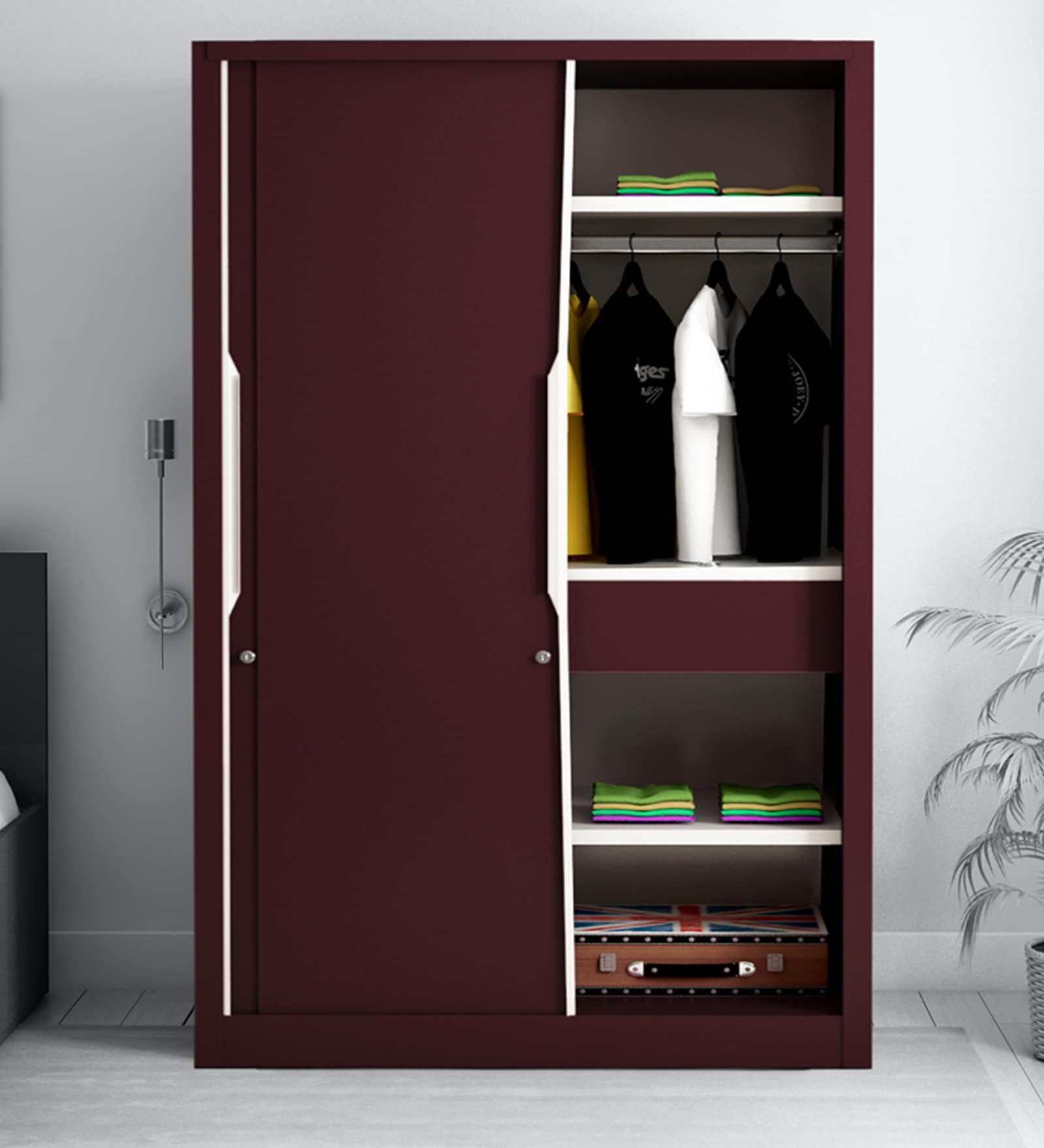 Slide N Store Metal Sliding Door Wardrobe in Tex Shell Wine Red Finish