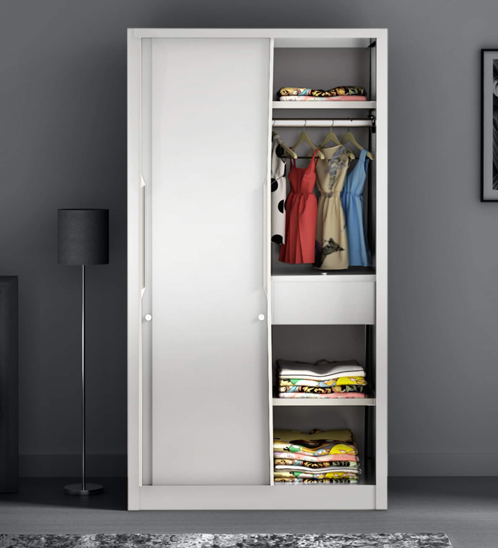 Slide Metal Sliding Door Wardrobe in Tex Bond White Colour