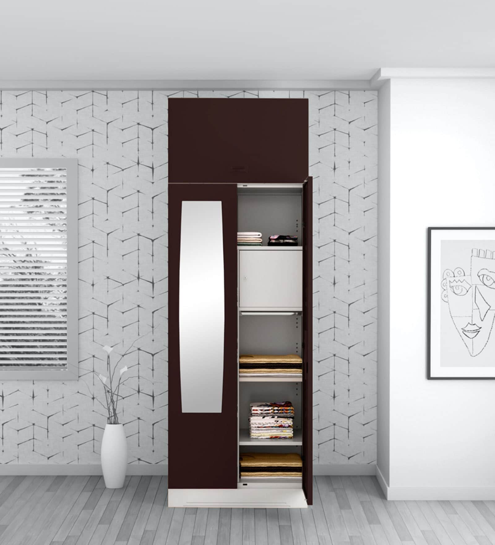 Slimline 2 Door Almirah (with Mirror) in Russet Colour