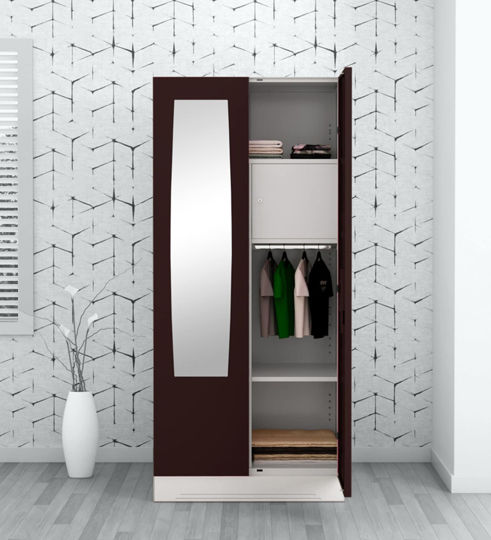 Slimline 2 Door Almirah (with Mirror) in Russet Colour