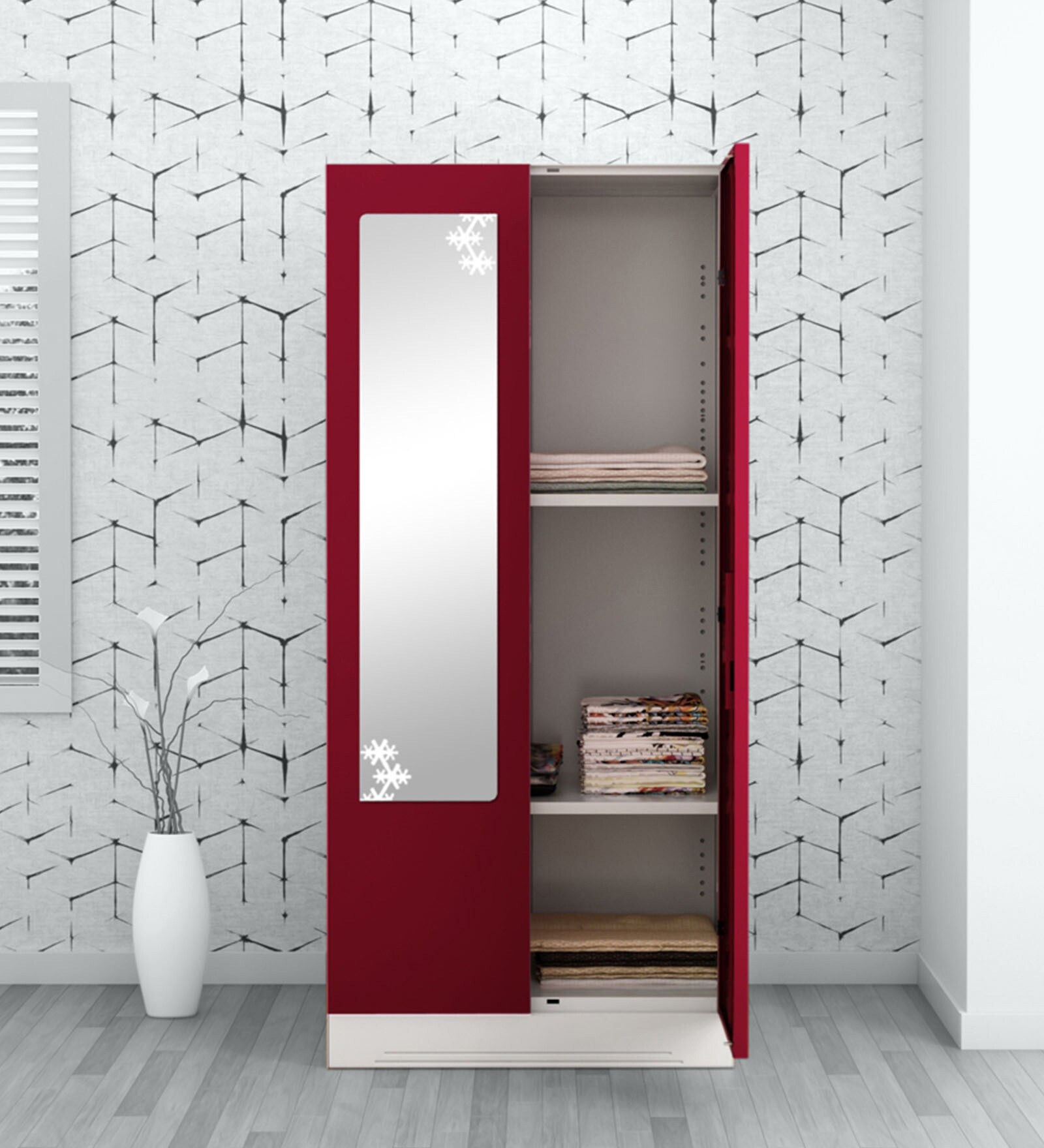 Slimline 2 Door Almirah (with Mirror) in Textured Ceremine Red Colour Slimline 2 Door Almirah (with Mirror) in Textured Ceremine Red Colour