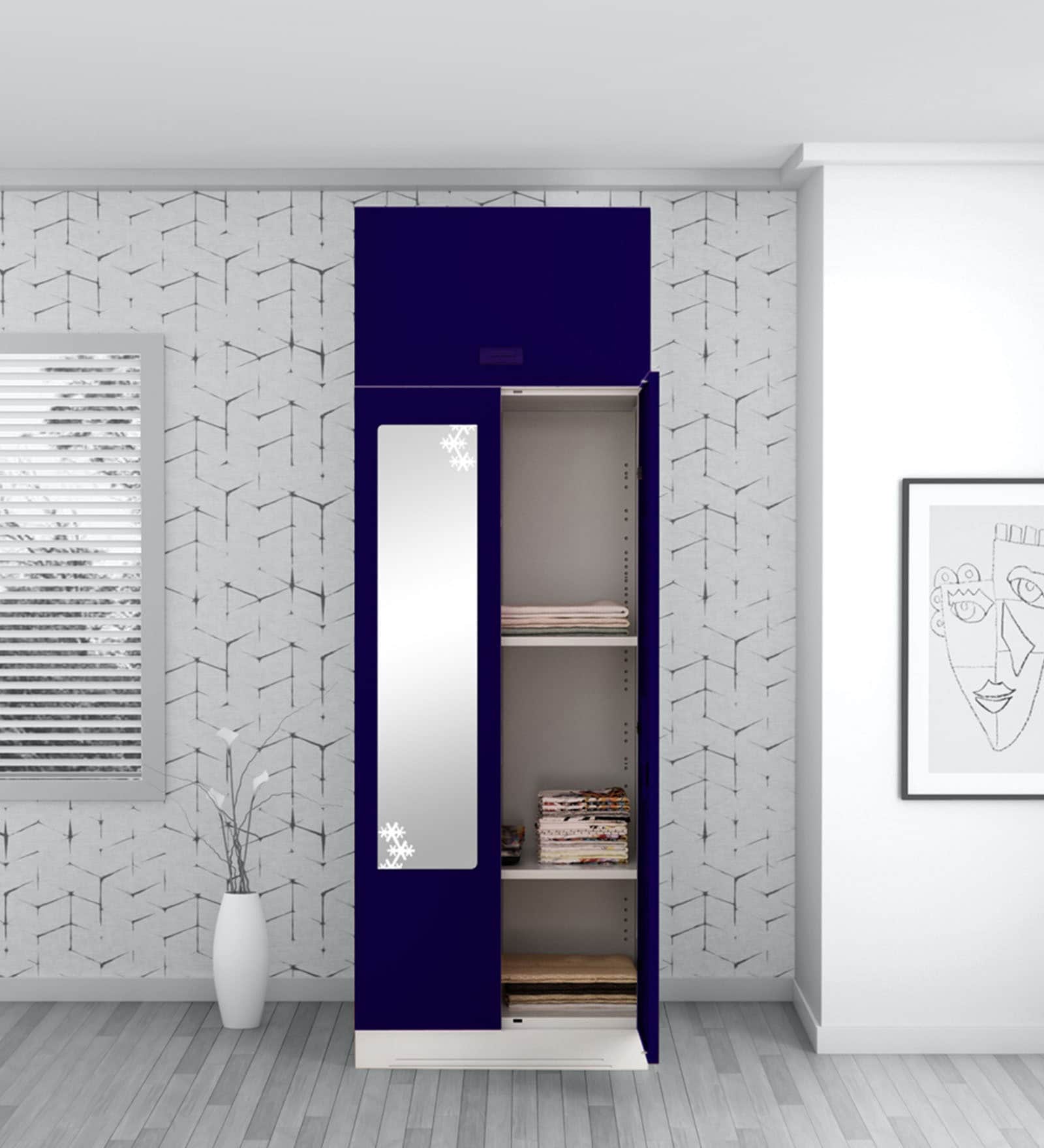 Slimline 2 Door Almirah (with Mirror) in Textured Ultra Marine Blue Colour