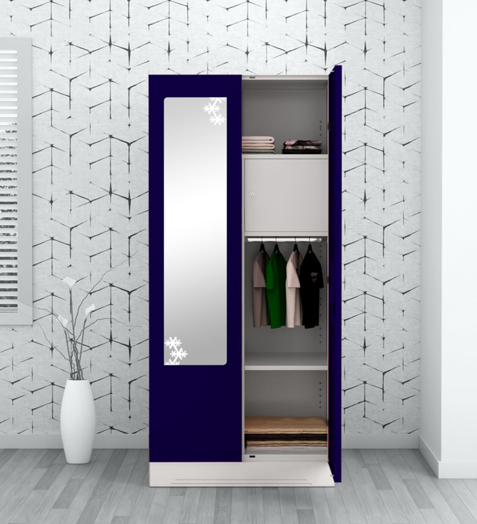 Slimline 2 Door Almirah (with Mirror) in Textured Ultra Marine Blue Colour