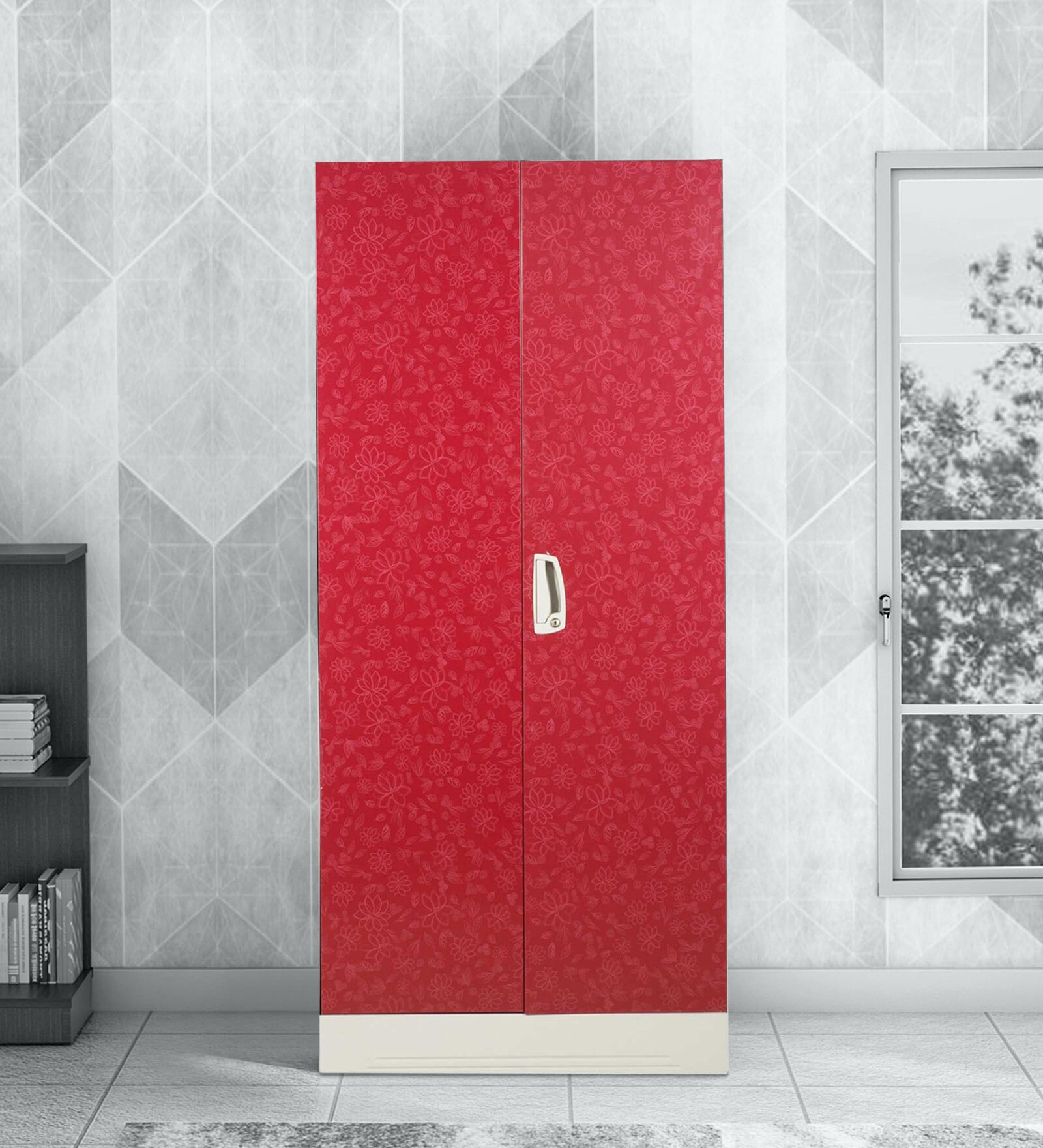 Slimline 2 Door Wardrobe with Locker & Drawer in Red Colour Slimline 2 Door Wardrobe with Locker & Drawer in Red Colour