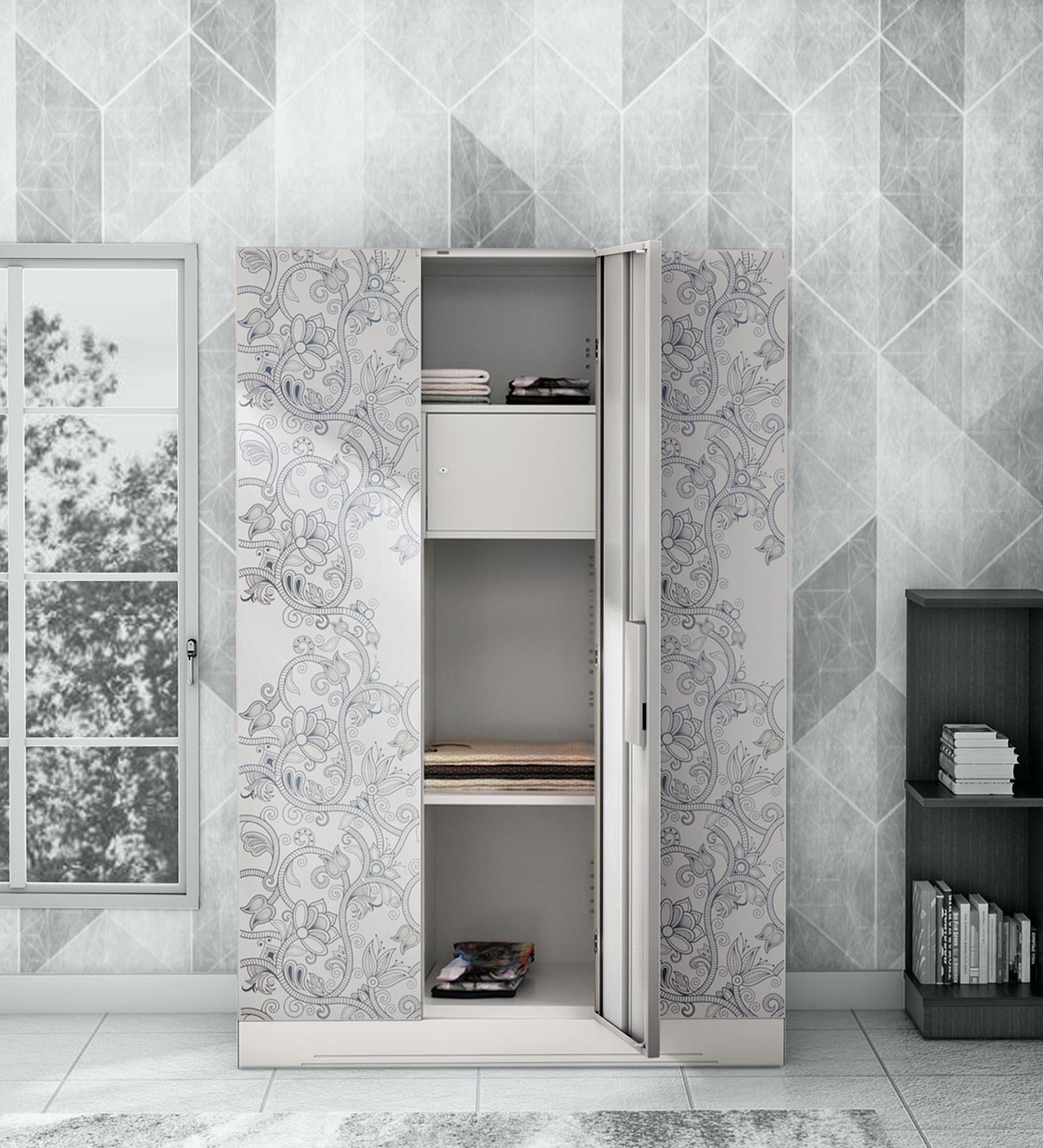 Slimline Metal 3 Door Almirah in Frost Grey Colour