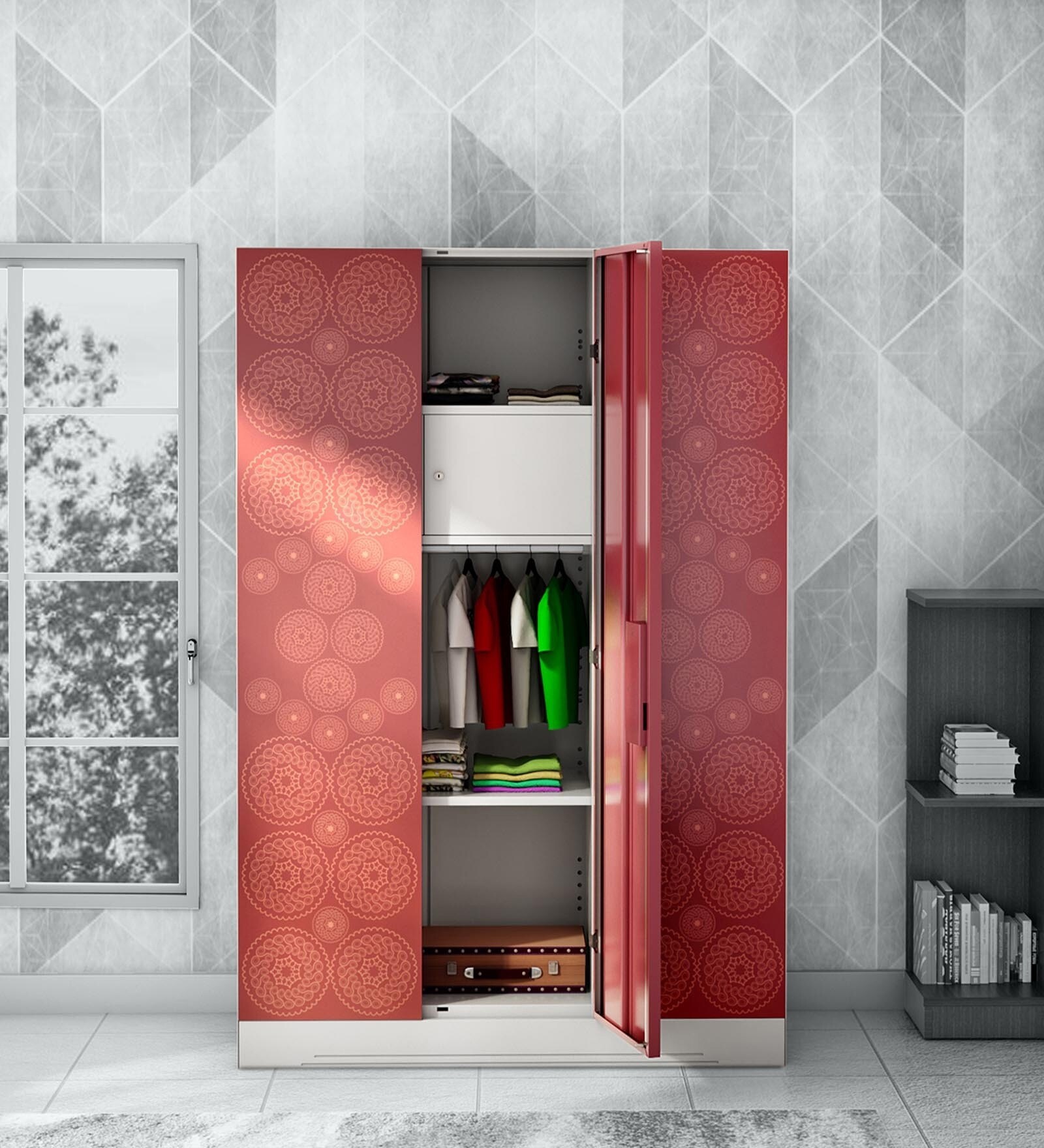 Slimline 3 Door Almirah in Russet & Copper Brown Colour