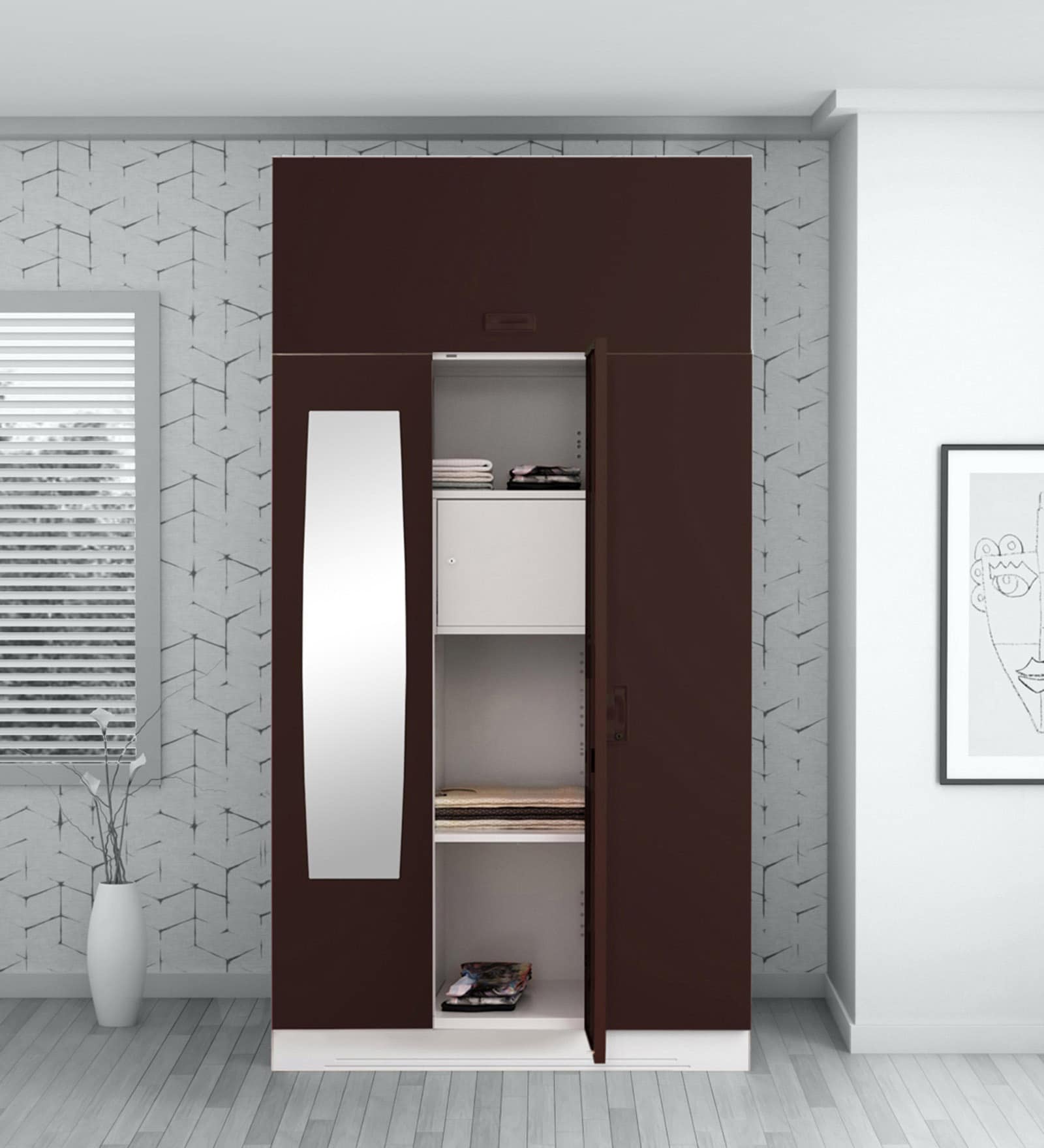 Slimline 3 Door Almirah in Russet Colour